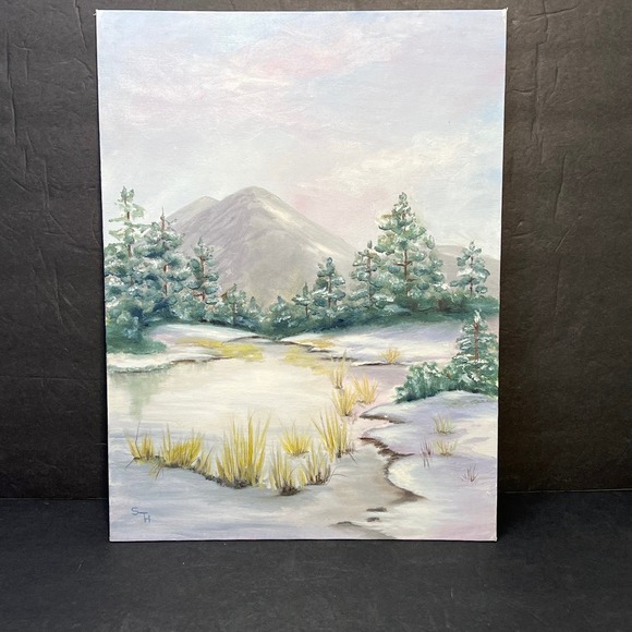 Handpainted Winter Landscape Painting 12x16  Canvas Signed Vtg Original - Picture 4 of 5